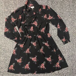 LOFT Black Dress with Floral Pattern